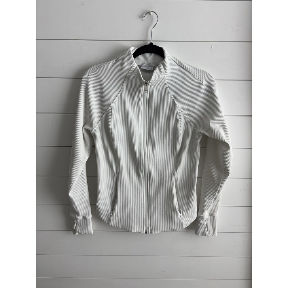 ATHLETA Jacket M Salutation RIbbed 2.0‎ Full Zip Thumbholes White 0619